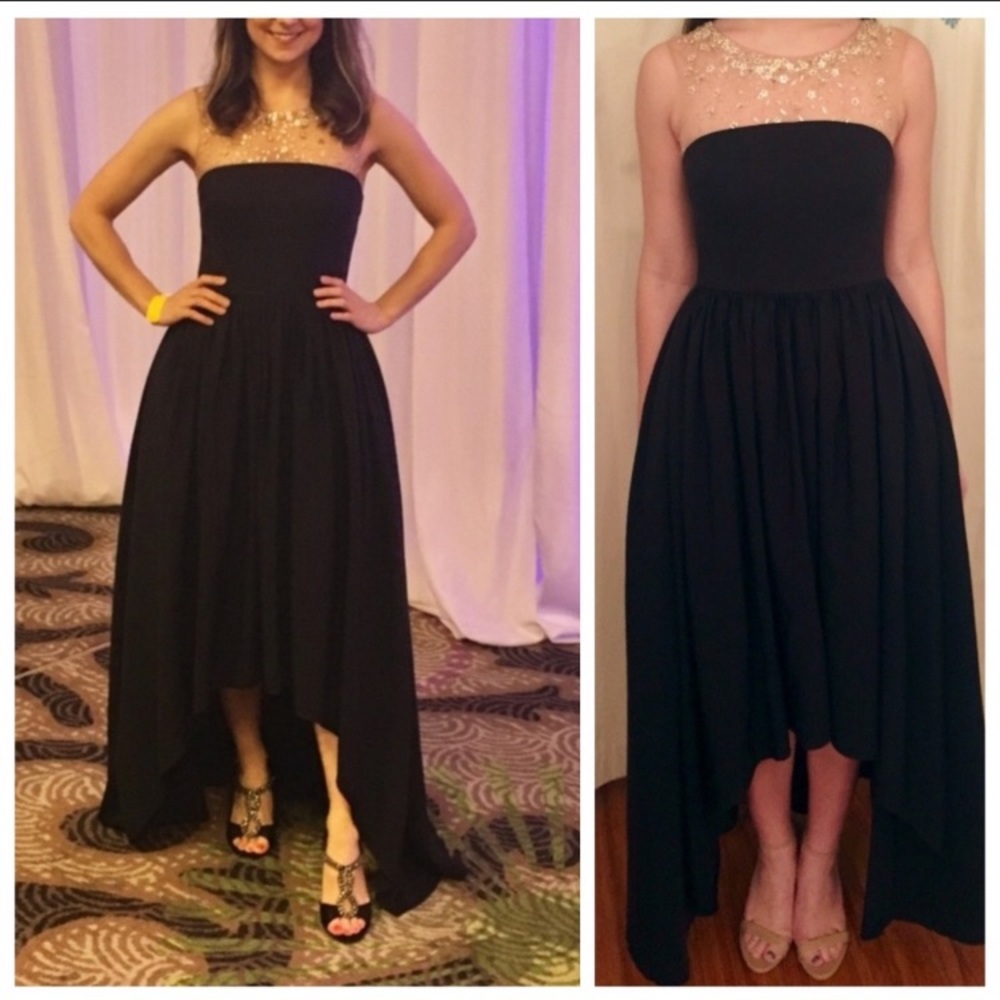 Marchesa Notte Black Mesh Silk High Low Dress 6